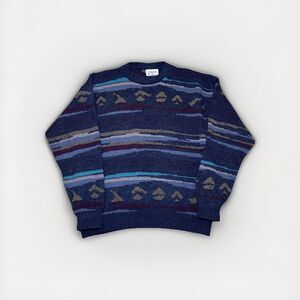 Vintage 90s Cambio Italia Sweater Men’s L Abstract Knit Wool Blend Made in Italy